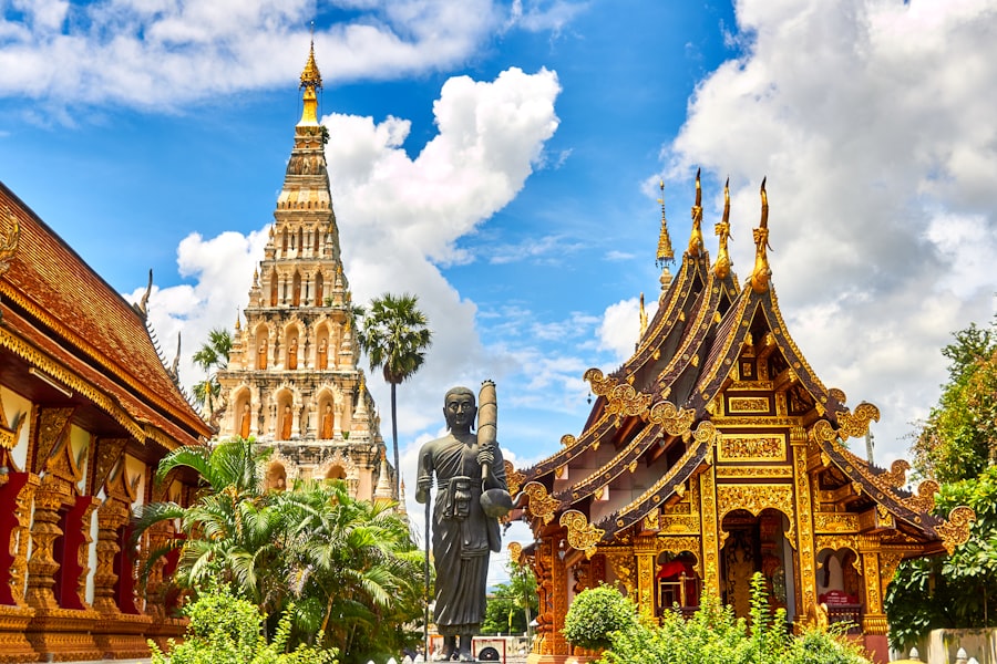 Lanna-style temple pavilion with gold decoration, northern Thailand
